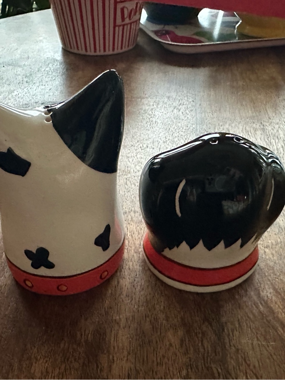 Whimsical Dog Salt and Pepper Shakers White & Black with Red Collars - Picture 4 of 7
